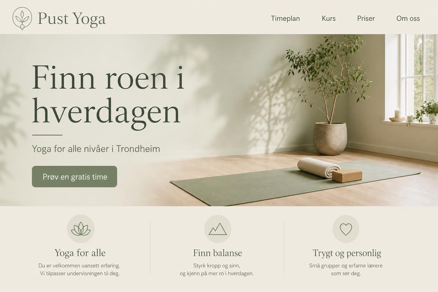 Nettside laget for yogastudio